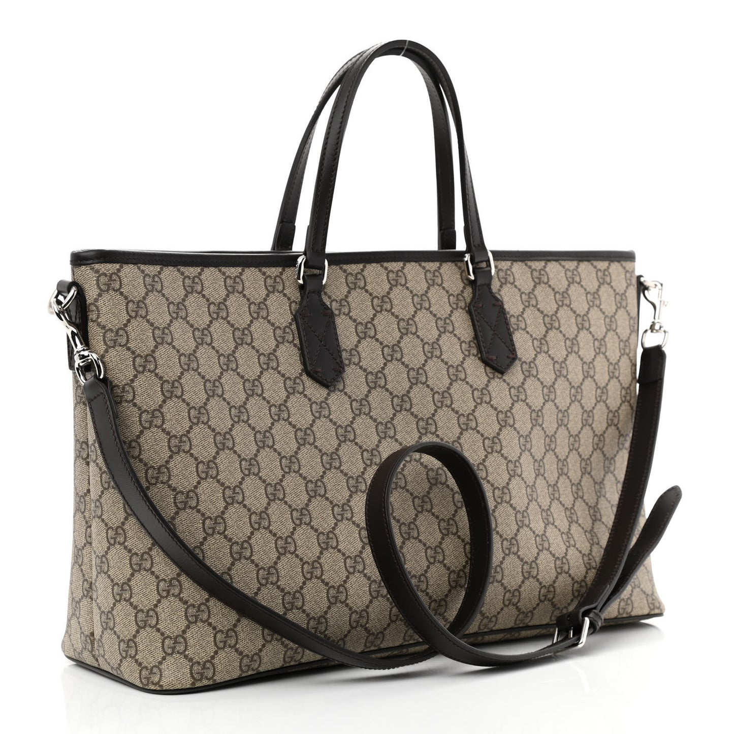 GG Supreme Monogram Medium Zippered Tote Dark Brown