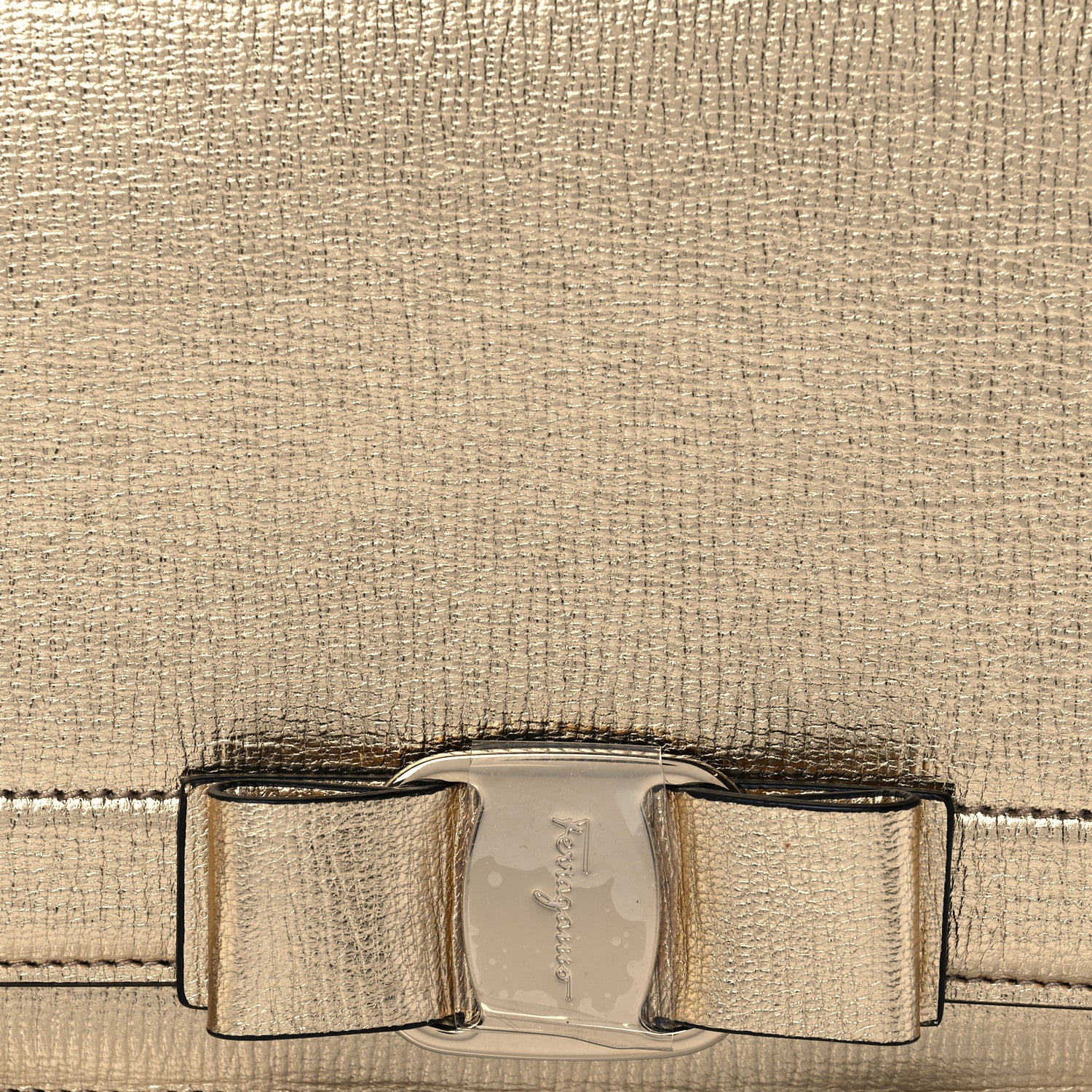 Salvatore Ferragamo Metallic Hammered Calfskin Small Vara Chain Crossbody Gold 7 of 9