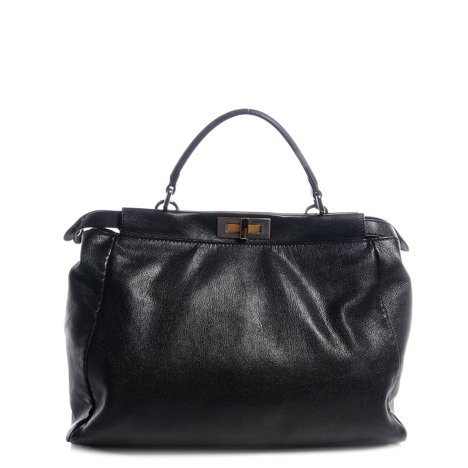 Fendi Goatskin Zucca Large Peekaboo Iconic Satchel Black Tobacco 1 of 8