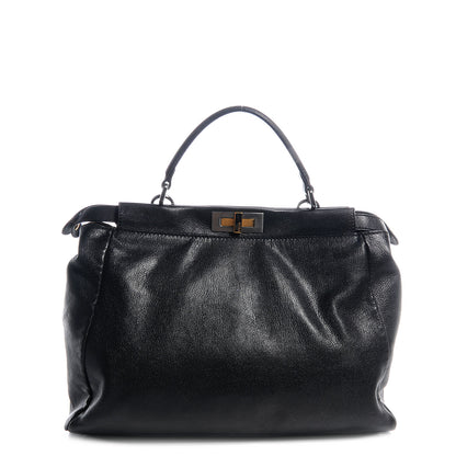 Fendi Goatskin Zucca Large Peekaboo Iconic Satchel Black Tobacco 1 of 8