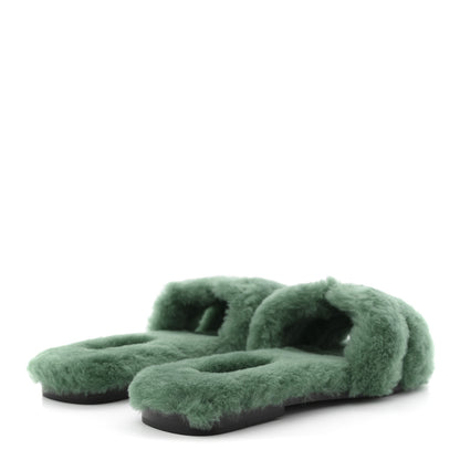 Hermes Woolskin Oran Sandals 37.5 Vert Anglais 5 of 10