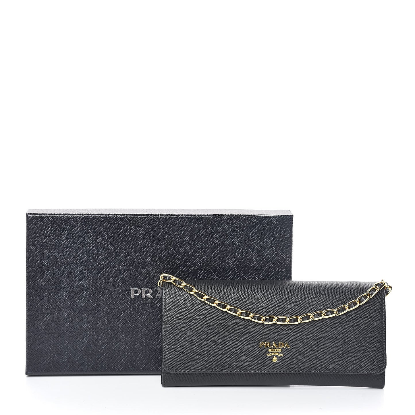 Saffiano Metal Oro Chain Wallet Nero Black