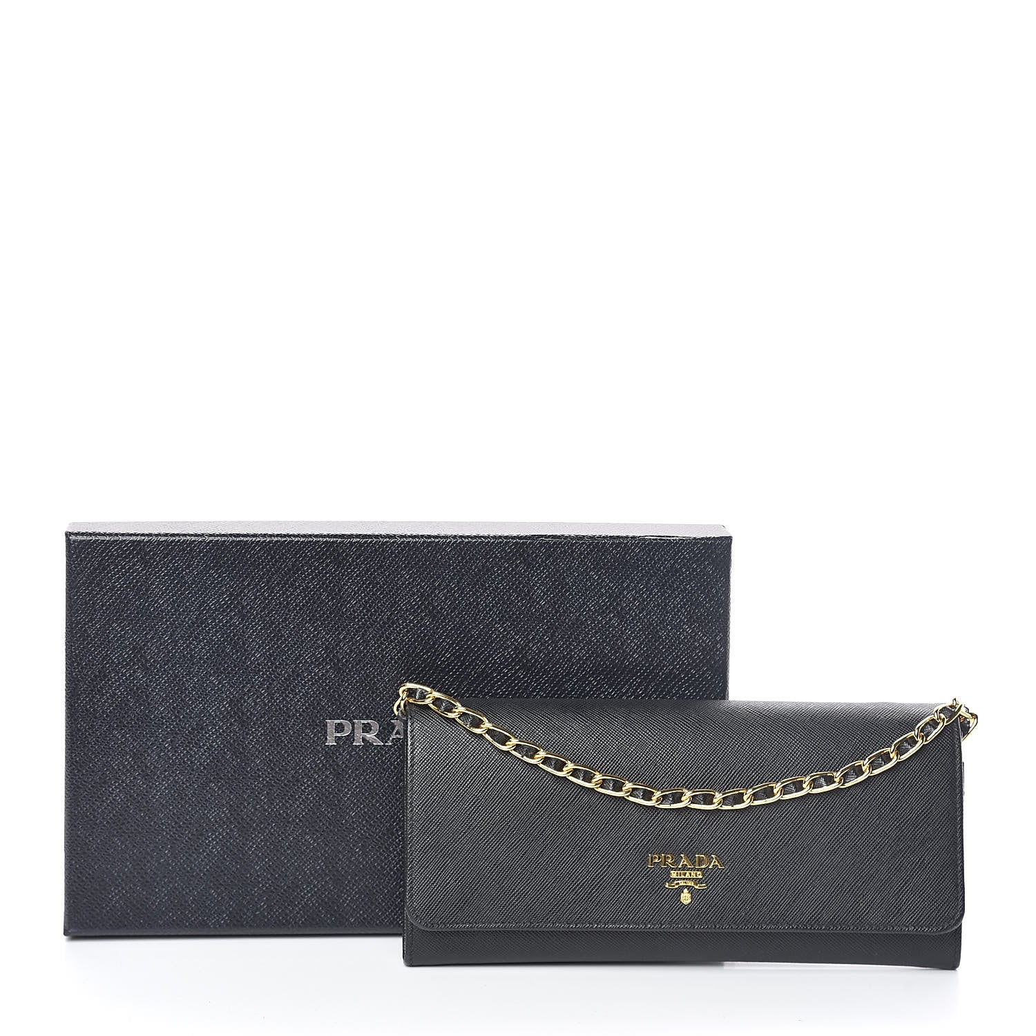 Prada Saffiano Metal Oro Chain Wallet Nero Black 7 of 7
