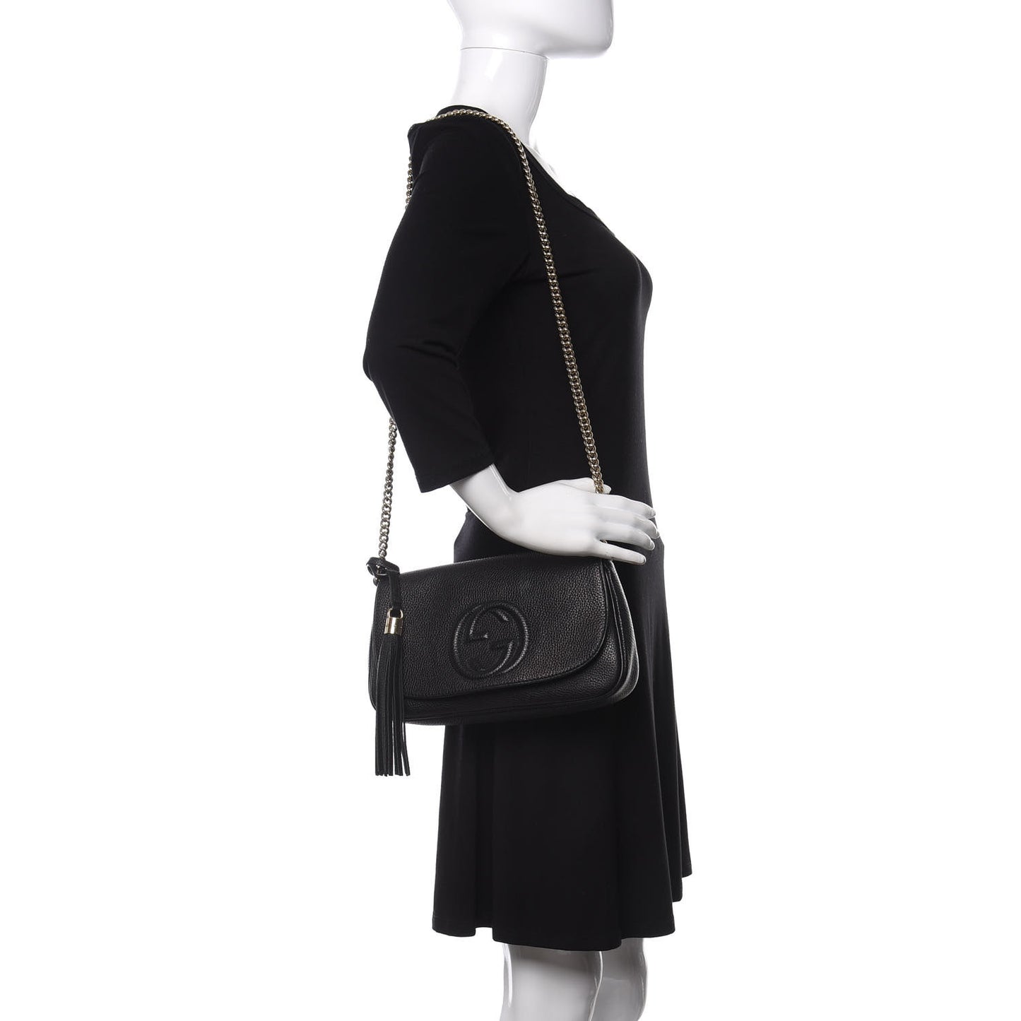Pebbled Calfskin Medium Soho Flap Crossbody Black