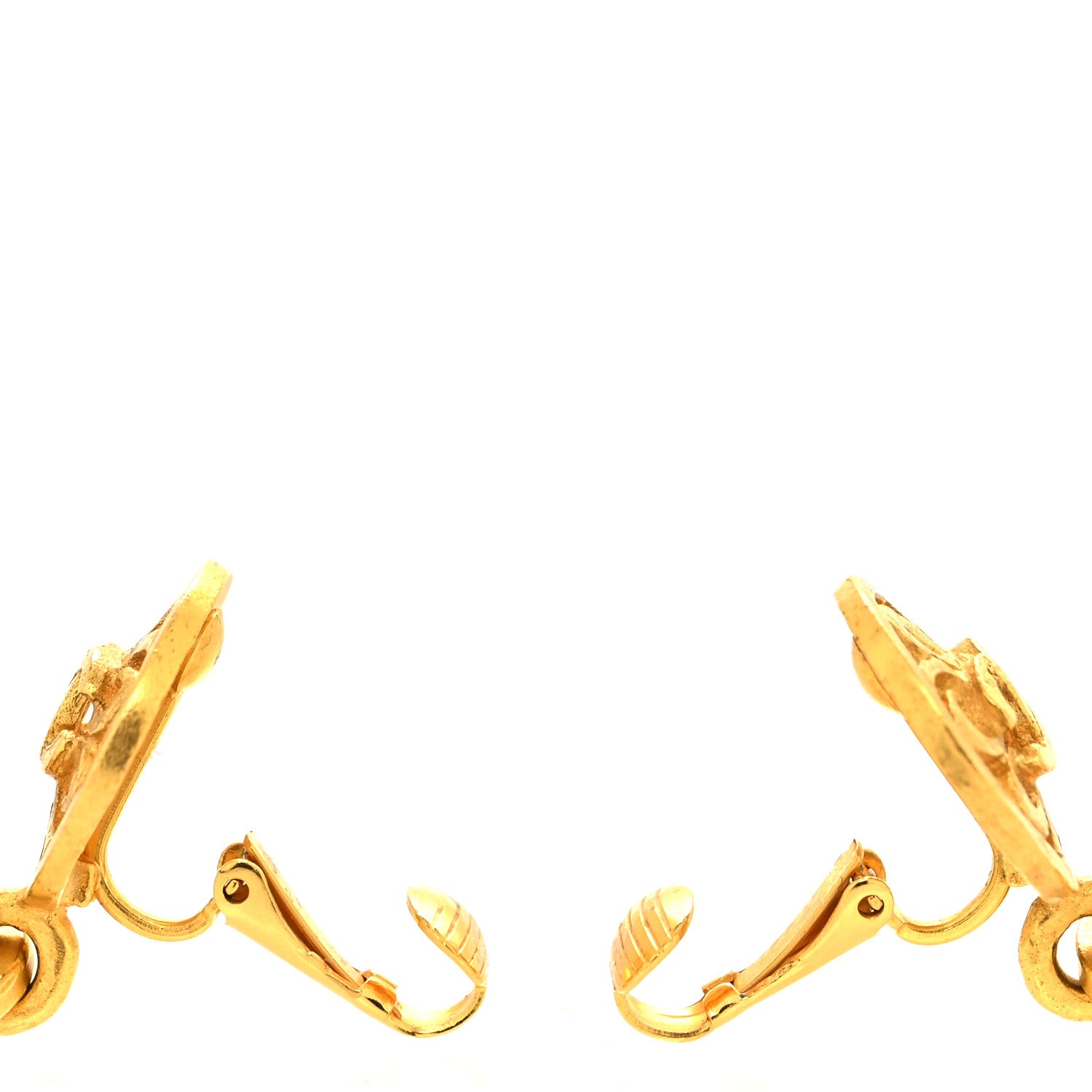 Chanel Metal CC Clip On Heart Drop Earrings Gold 3 of 4
