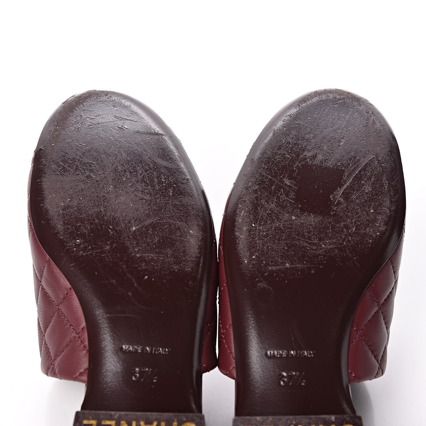 Lambskin Quilted Chain Mules 37.5 Burgundy Black
