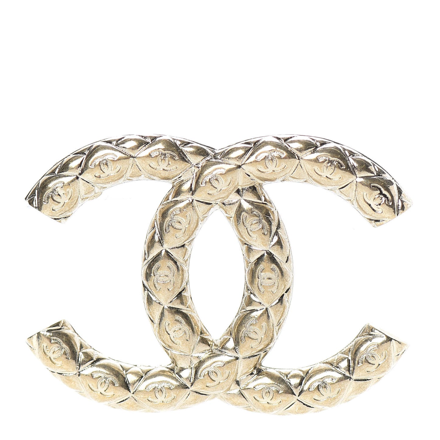 Metal CC Diamond Quilted Brooch Light Gold