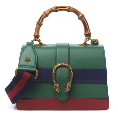 Gucci Moon Calfskin Web Medium Dionysus Bamboo Top Handle Bag Emerald Blue Hibiscus Red 2 of 16