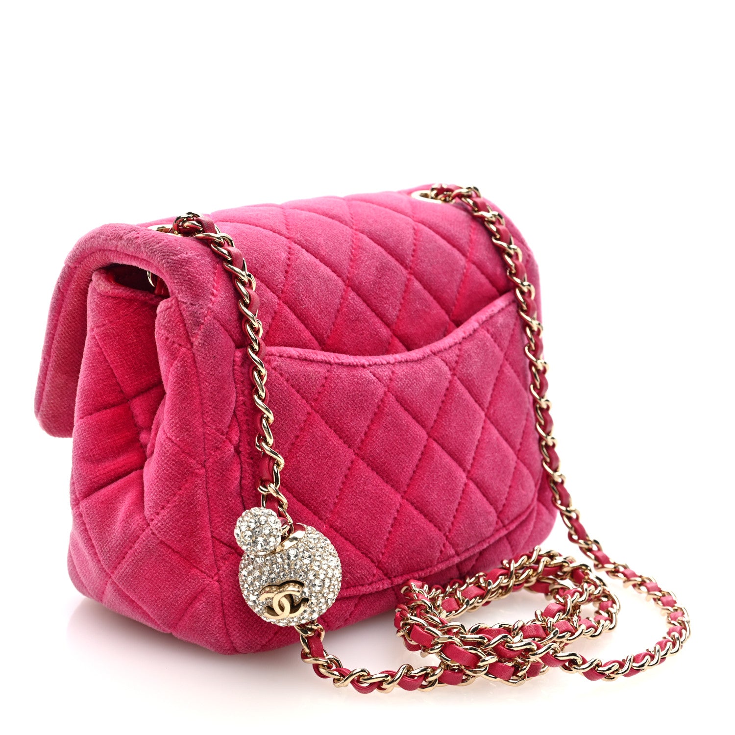Chanel Velvet Quilted Mini Square Pearl Crush Flap Fuchsia 3 of 10