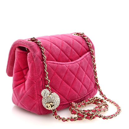 Chanel Velvet Quilted Mini Square Pearl Crush Flap Fuchsia 3 of 10