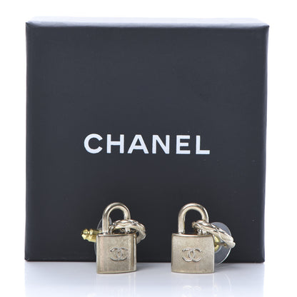 Chanel Metal Lock Drop Earrings Light Gold 5 of 5