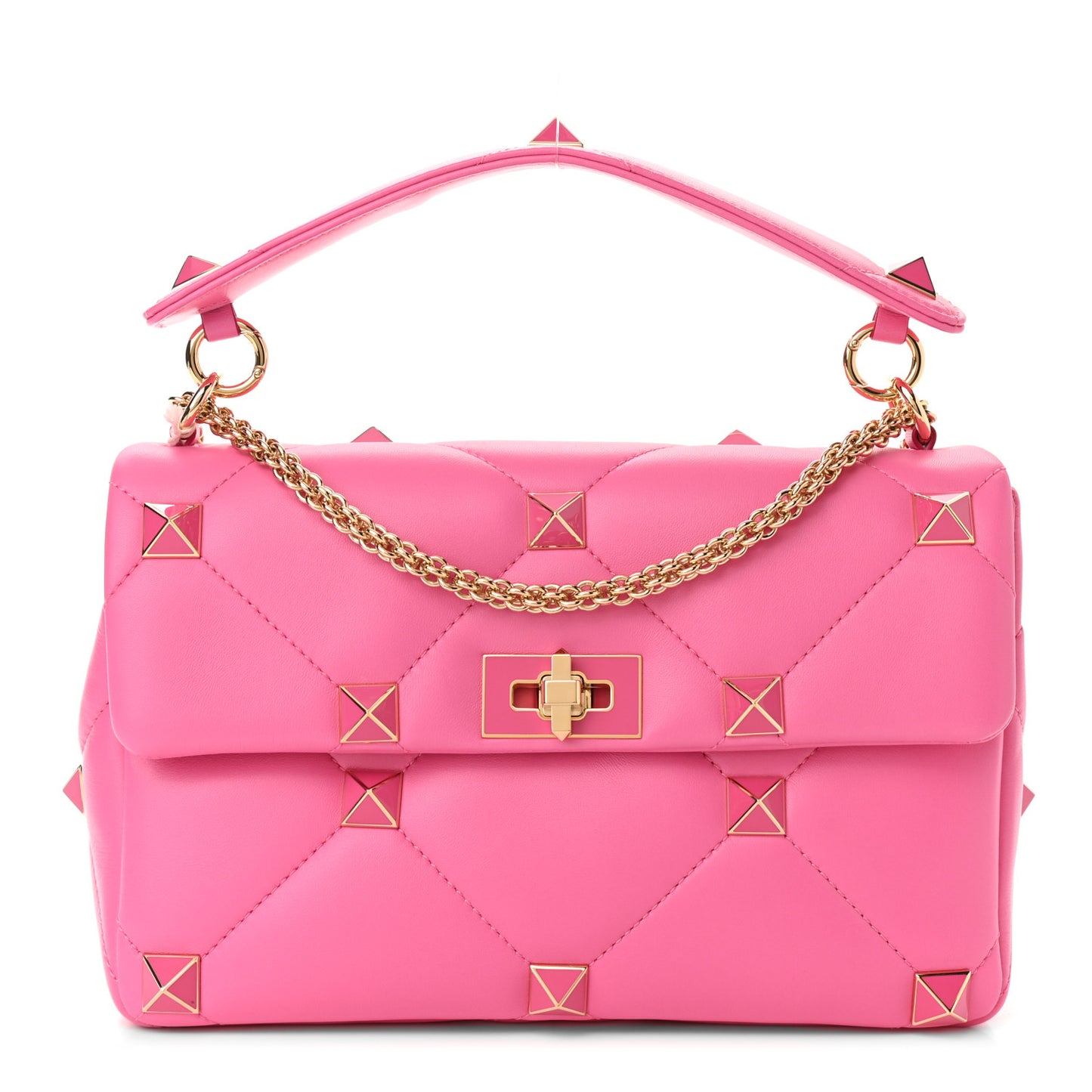 Nappa Enamel Large Roman Stud Shoulder Bag Feminine Pink