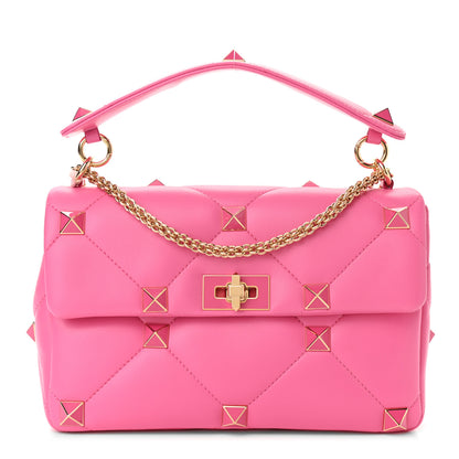 Valentino Garavani Nappa Enamel Large Roman Stud Shoulder Bag Feminine Pink 1 of 9