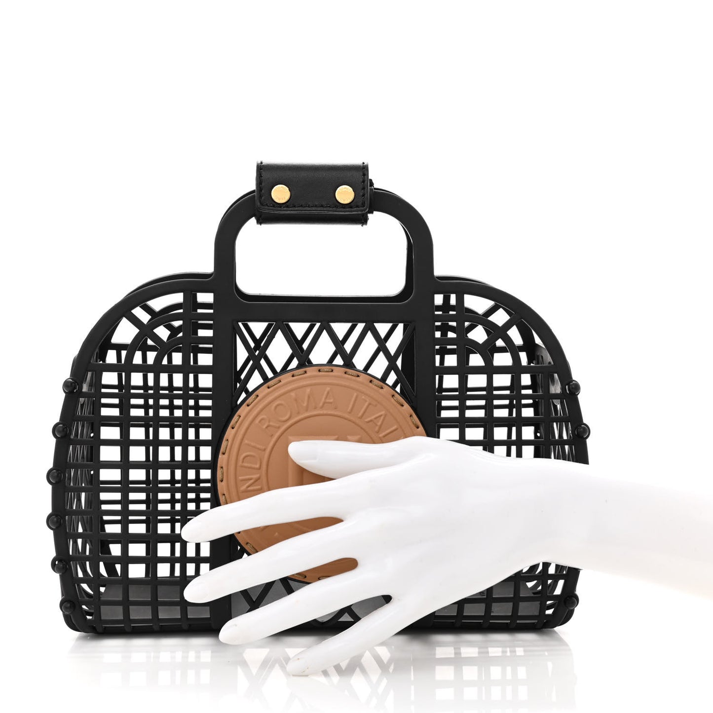 Recycled Plastic Vitello Liberty Matte Small Fendi Basket Black Miele Scuro