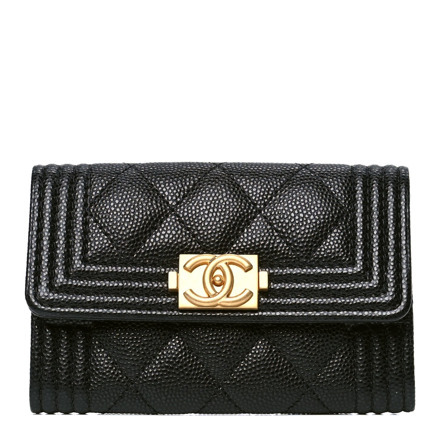 Caviar Quilted Boy Flap Card Holder Black