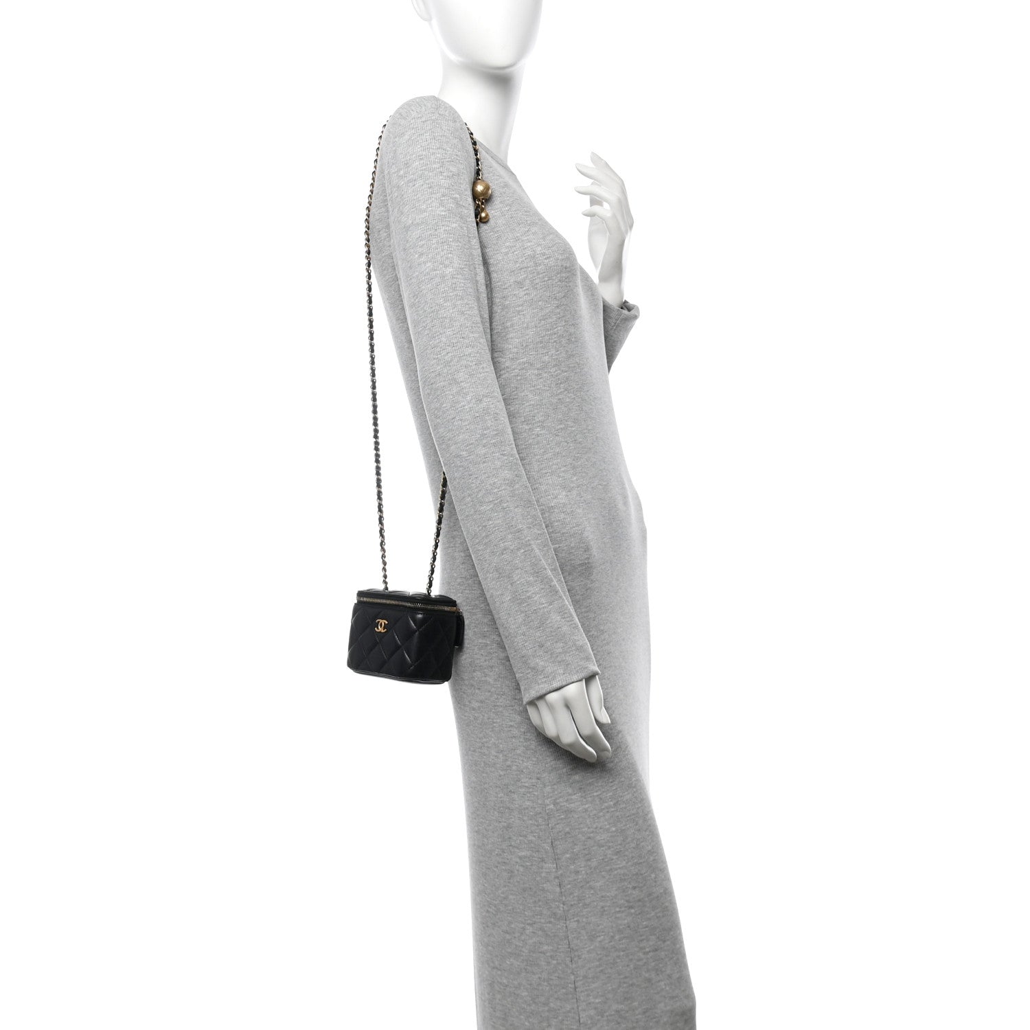 Chanel Lambskin Quilted Mini Pearl Crush Vanity Case With Chain Black 2 of 10