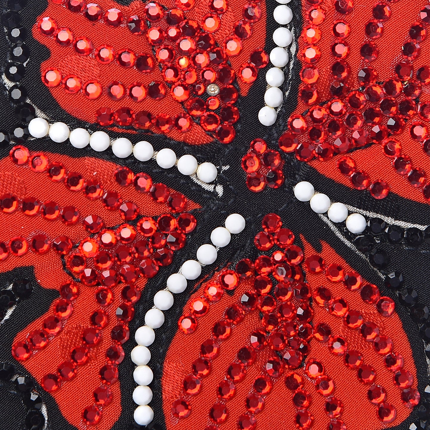 Fabric Crystal Flower Clutch Black