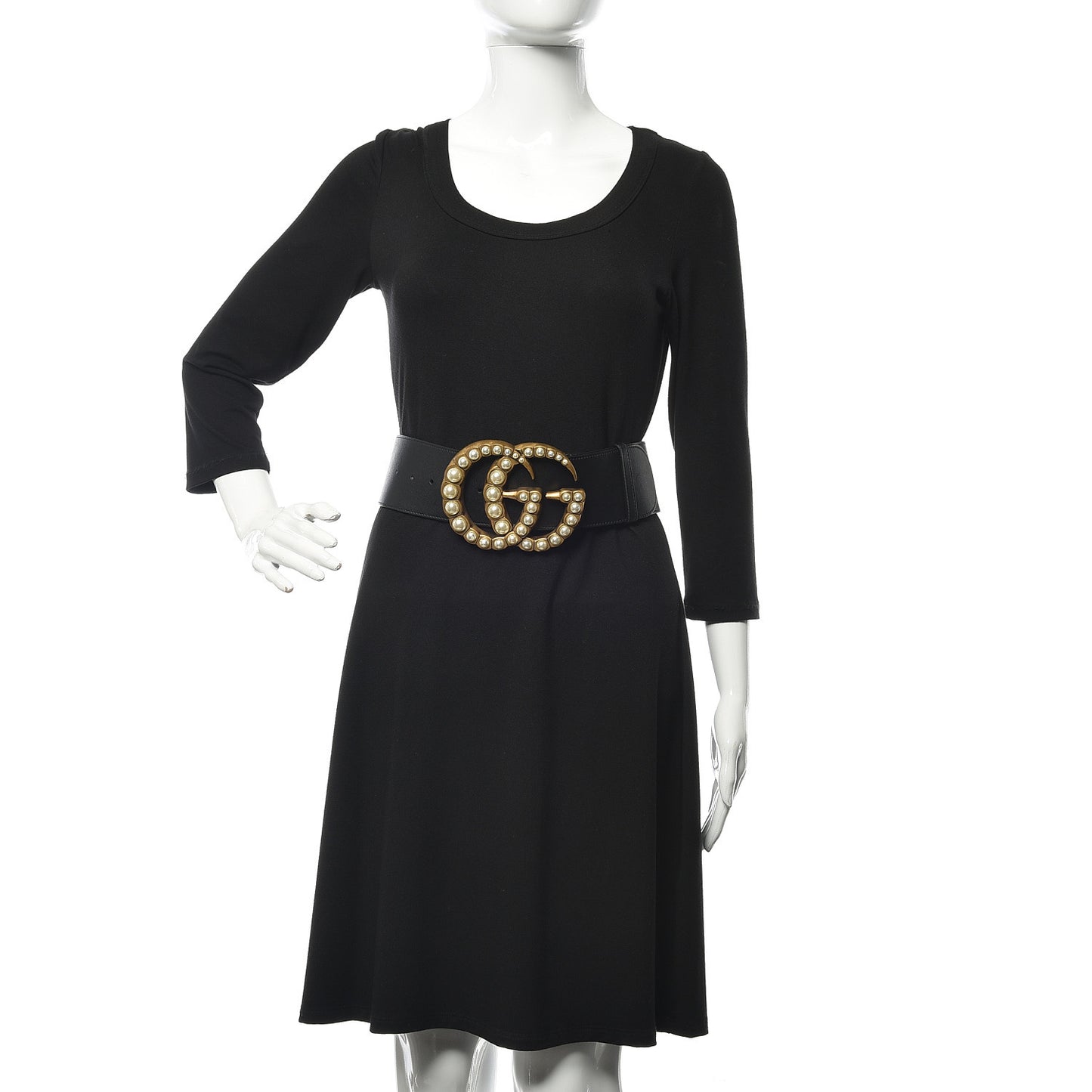 Moon Calfskin Pearl Double G 70mm Belt 90 36 Black Cream