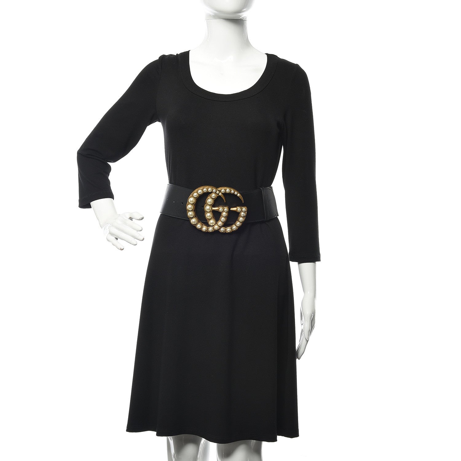 Gucci Moon Calfskin Pearl Double G 70mm Belt 90 36 Black Cream 2 of 6