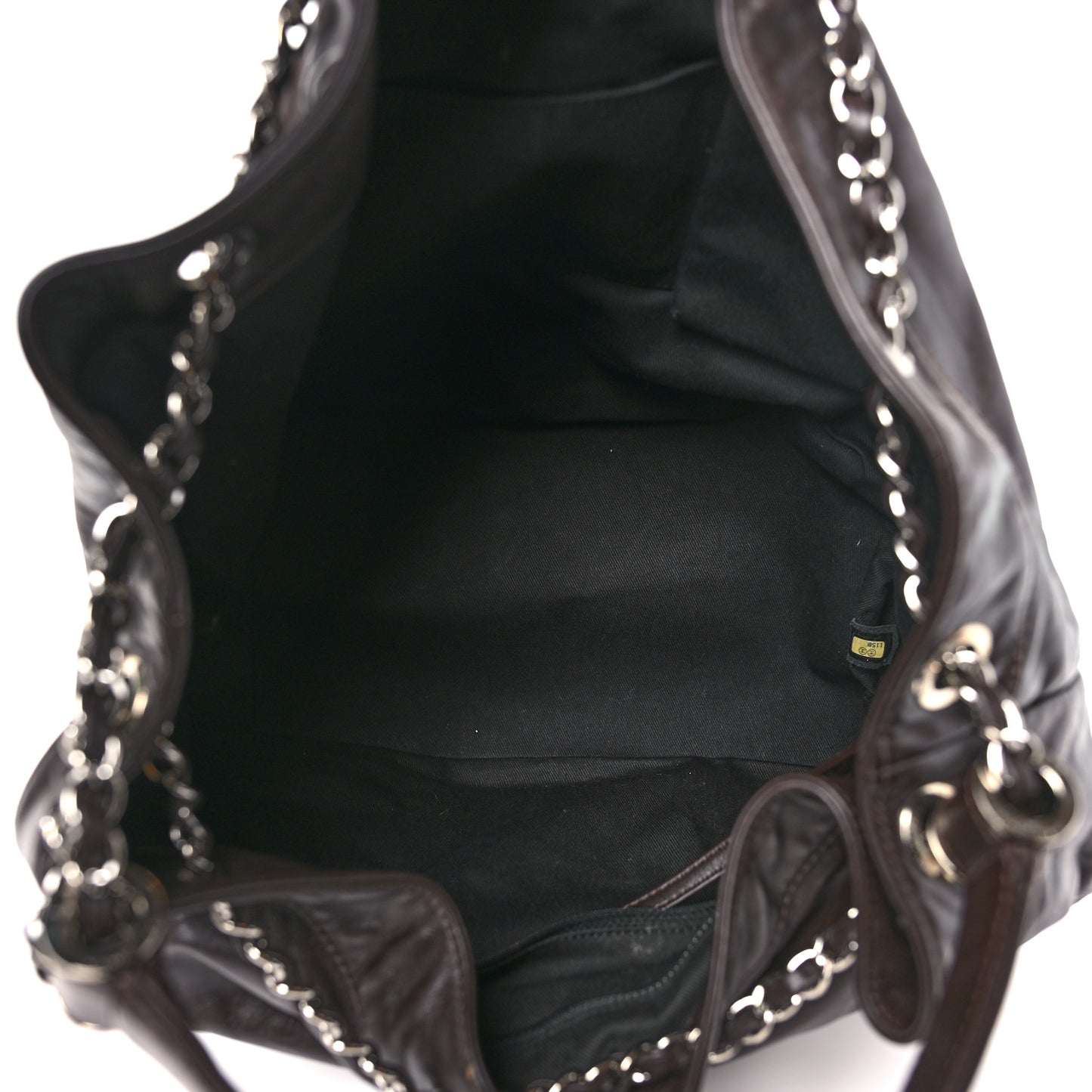 Calfskin Drawstring CC Bucket Bag Dark Brown