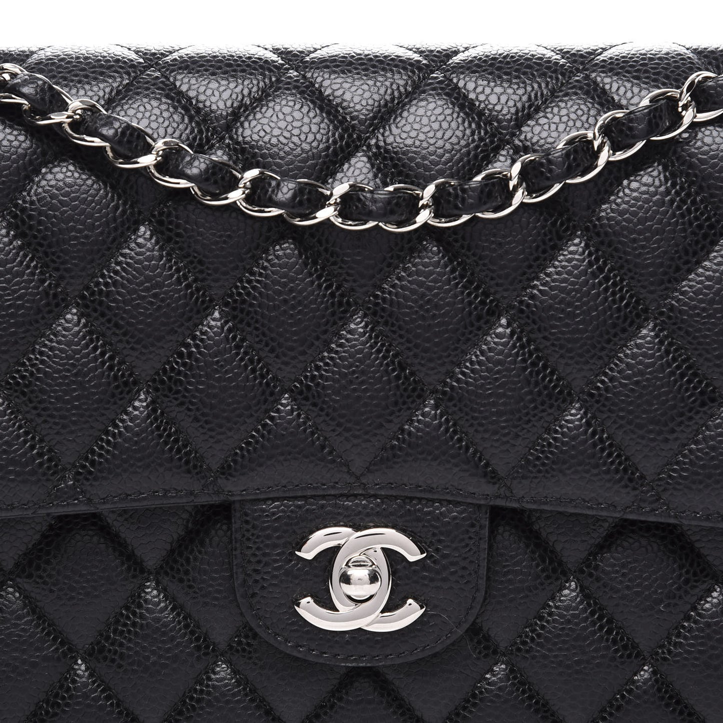 Caviar Quilted Medium Double Flap Black