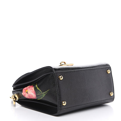 Dolce & Gabbana Iguana Calfskin Embossed Tulipani Mini Top Handle Bag Black Rosa 3 of 10