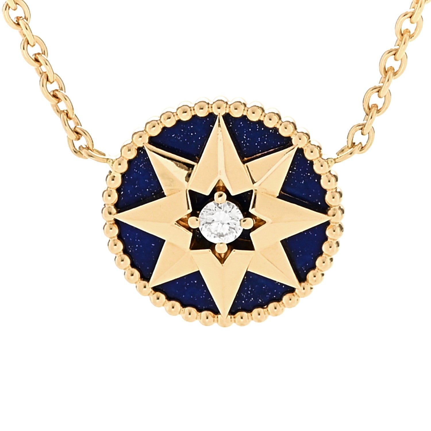 Christian Dior 18K Yellow Gold Diamond Lapis Lazuli Rose Des Vents Necklace 4 of 6