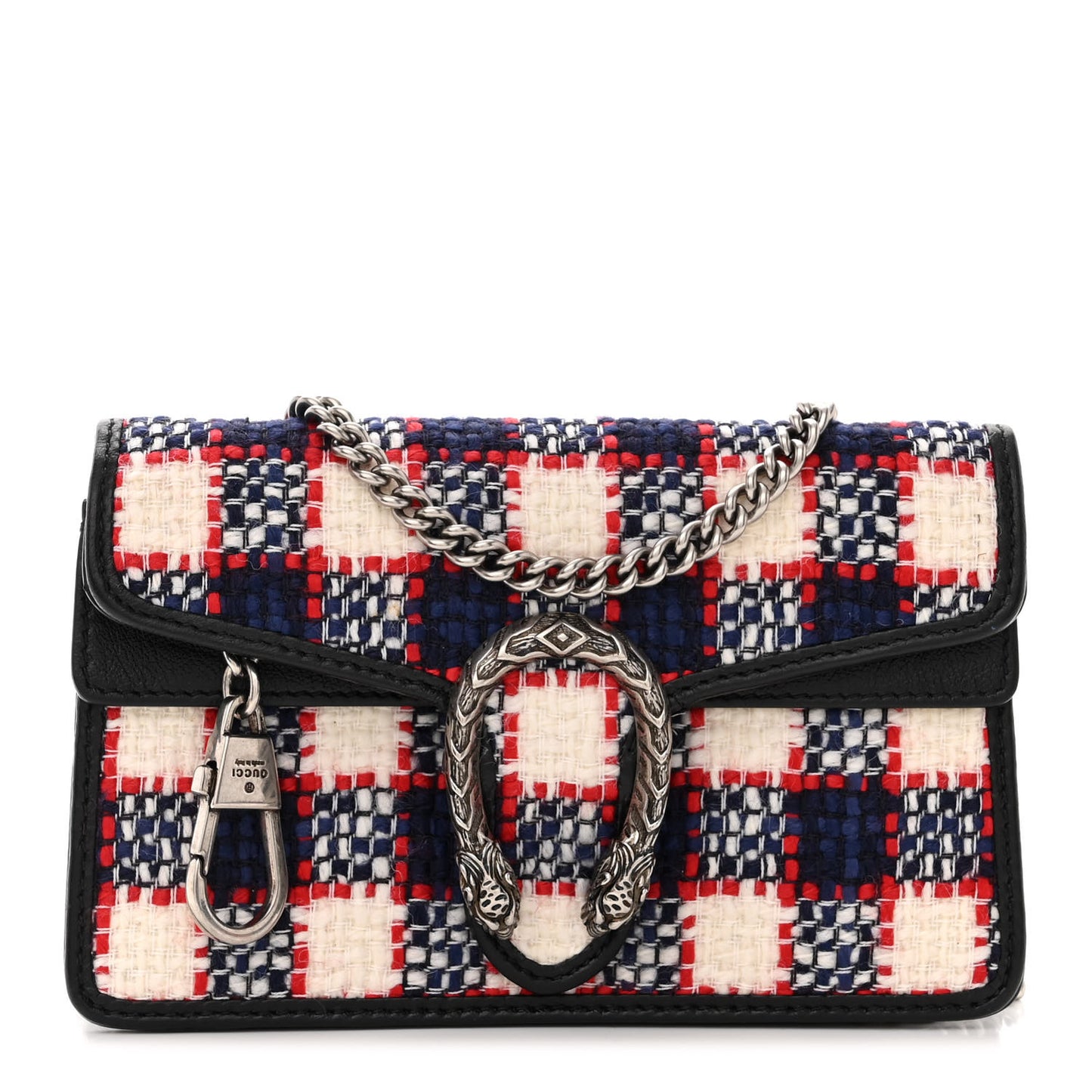 Vintage Tweed Check Super Mini Dionysus Shoulder Bag White Hibiscus Red Marine