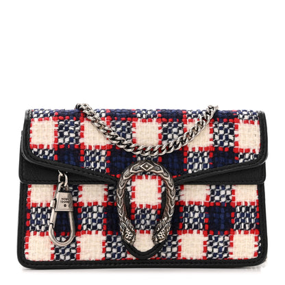 Gucci Vintage Tweed Check Super Mini Dionysus Shoulder Bag White Hibiscus Red Marine 1 of 13