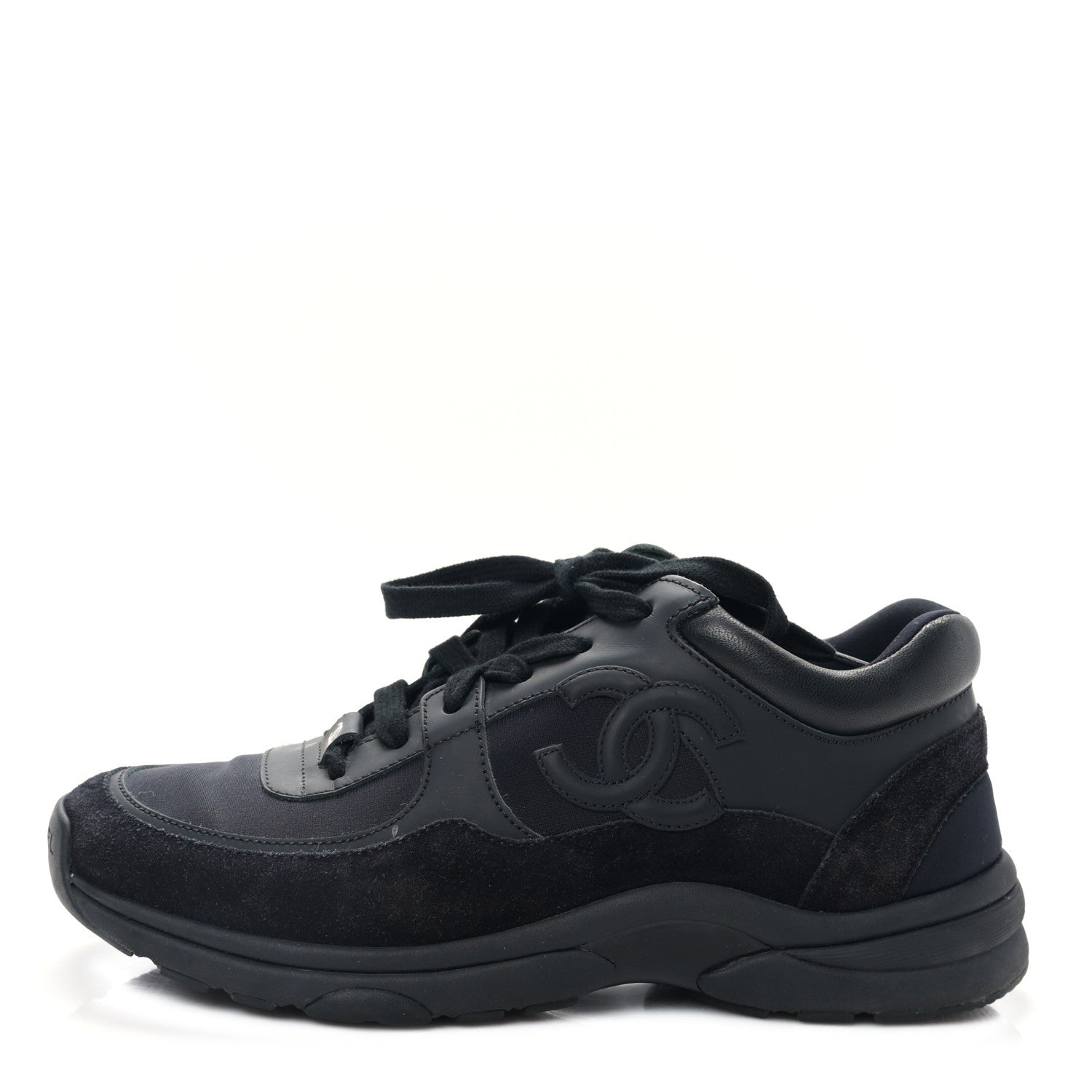 Chanel Fabric Calfskin Suede CC Sneakers 37 Black 1 of 8