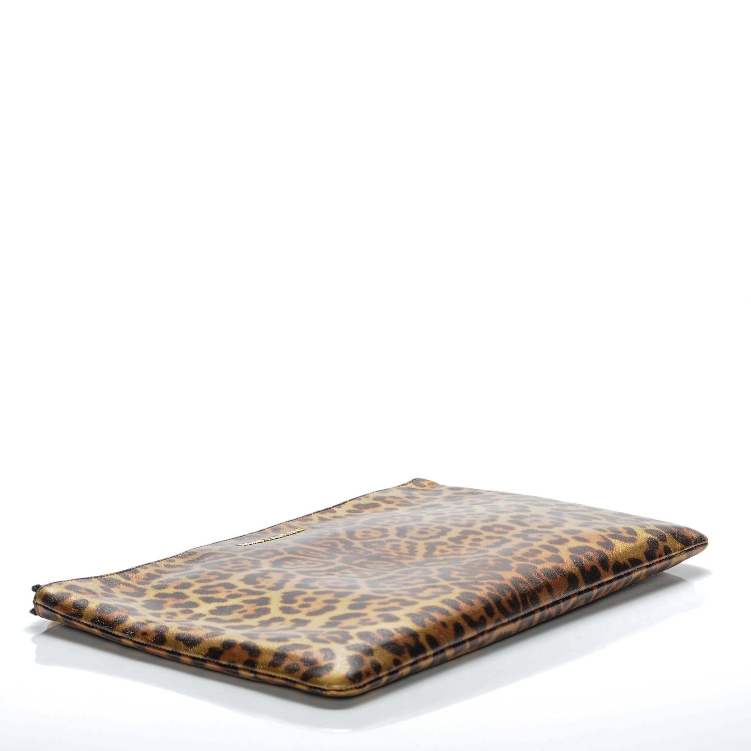 Saint Laurent Metallic Calfskin Leopard Printed Letters Monogram Zip Clutch 4 of 9