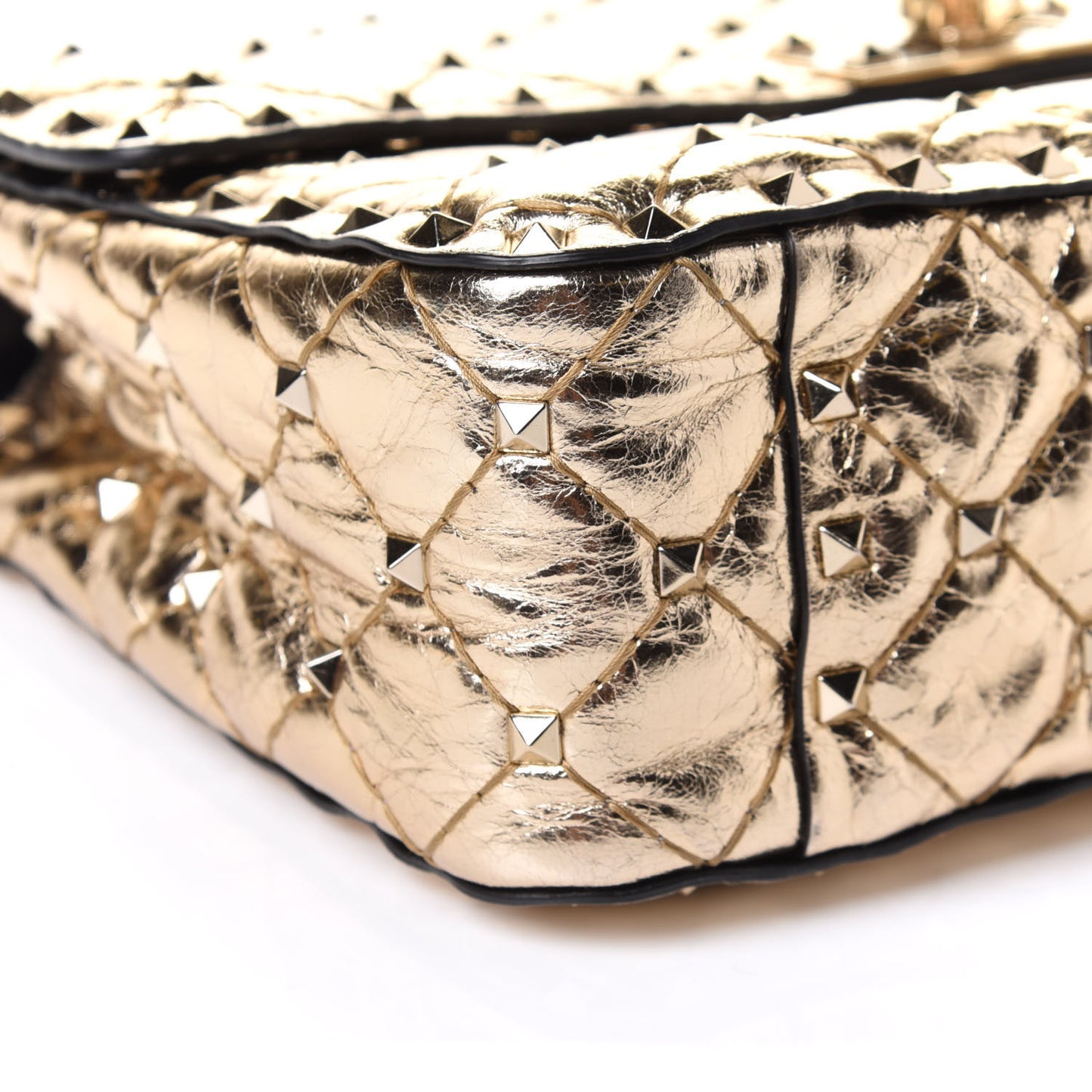 Metallic Wrinkled Lambskin Medium Rockstud Spike Shoulder Bag Mekong