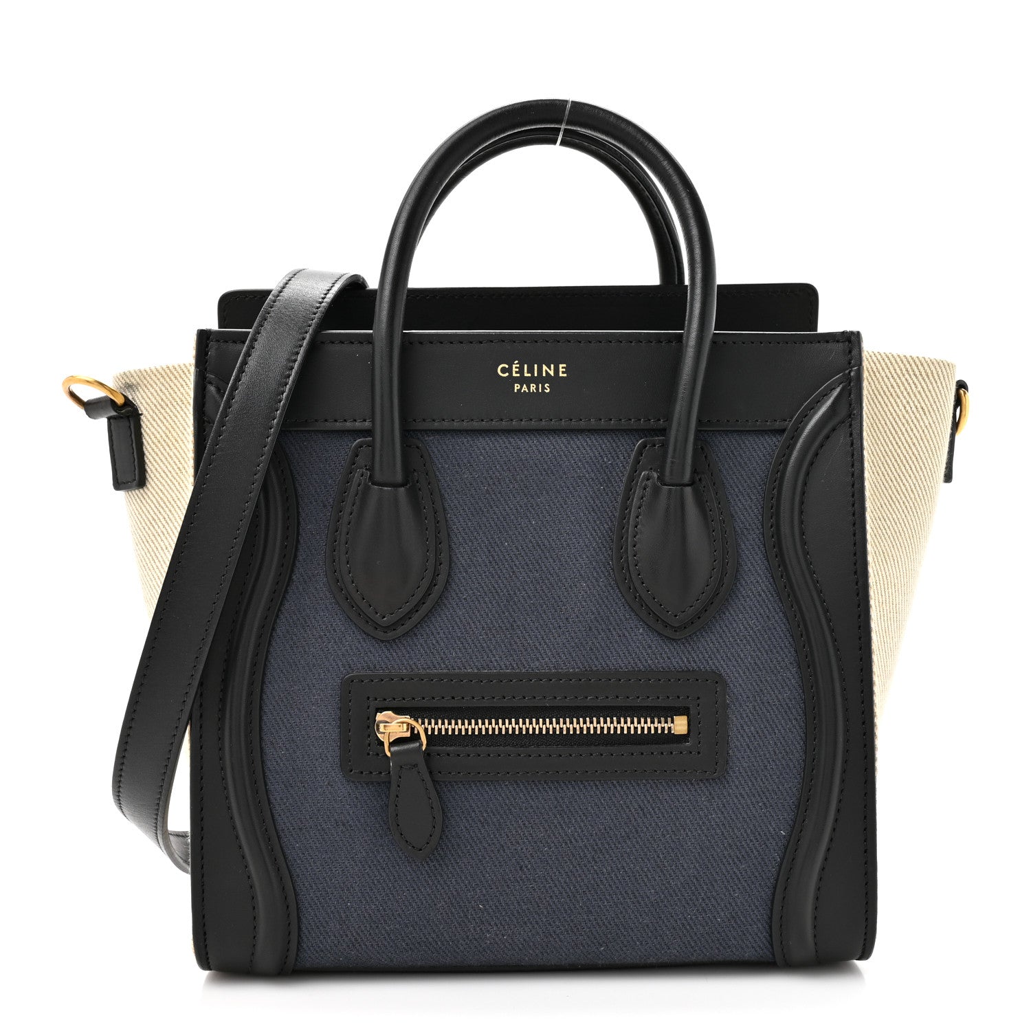 Celine Natural Canvas Smooth Calfskin Nano Luggage Navy 1 of 13