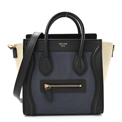Celine Natural Canvas Smooth Calfskin Nano Luggage Navy 1 of 13