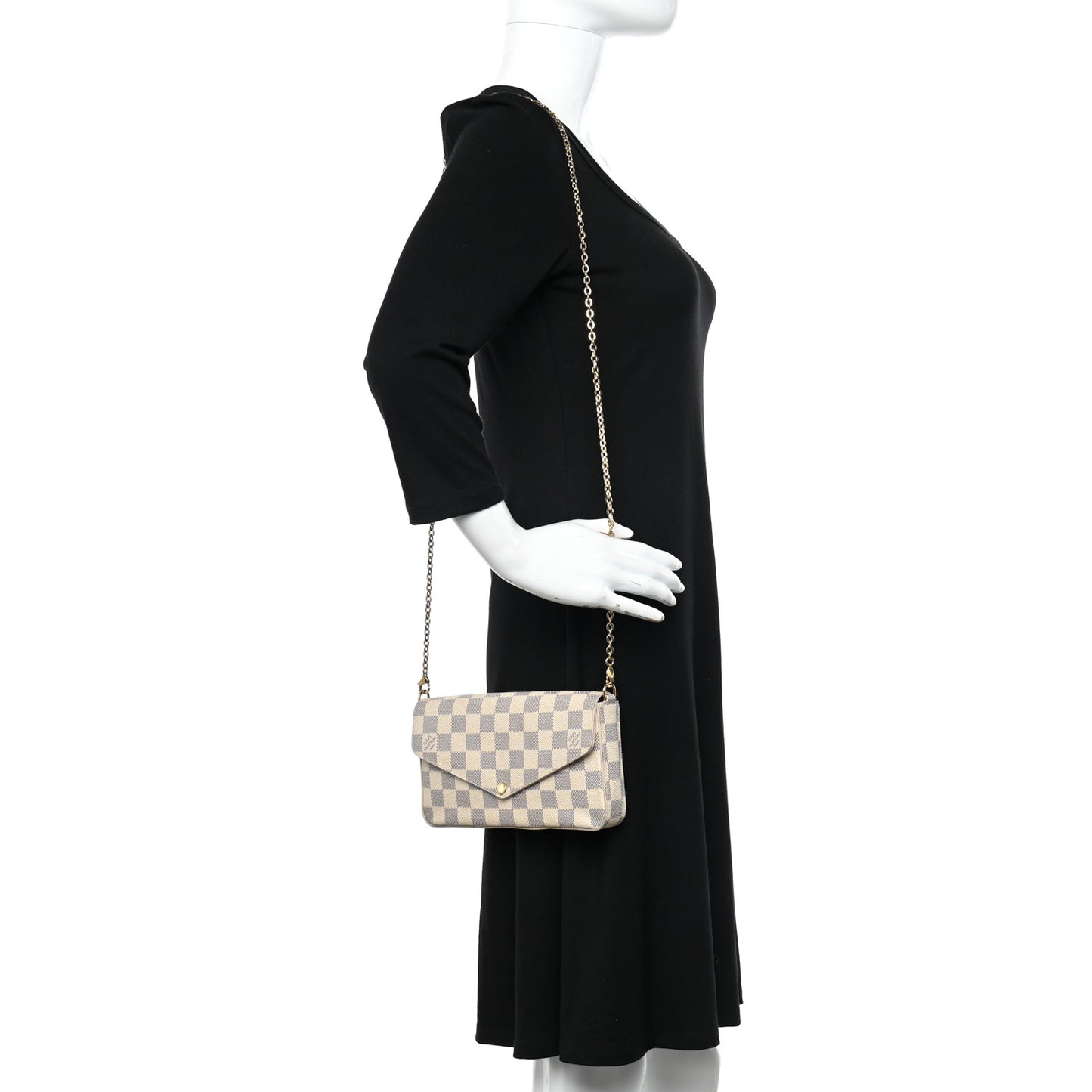 Damier Azur Pochette Felicie Chain Wallet Rose Ballerine