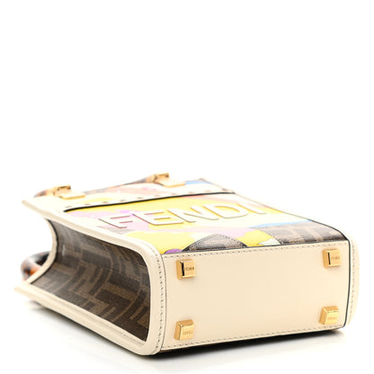 Fendi Glazed Fabric Vitello King Plexiglass FF 1974 Logo Hairdo Girls Inlay Mini Fendi Sunshine Shopper Tote Mogano Panna Multicolor 4 of 9