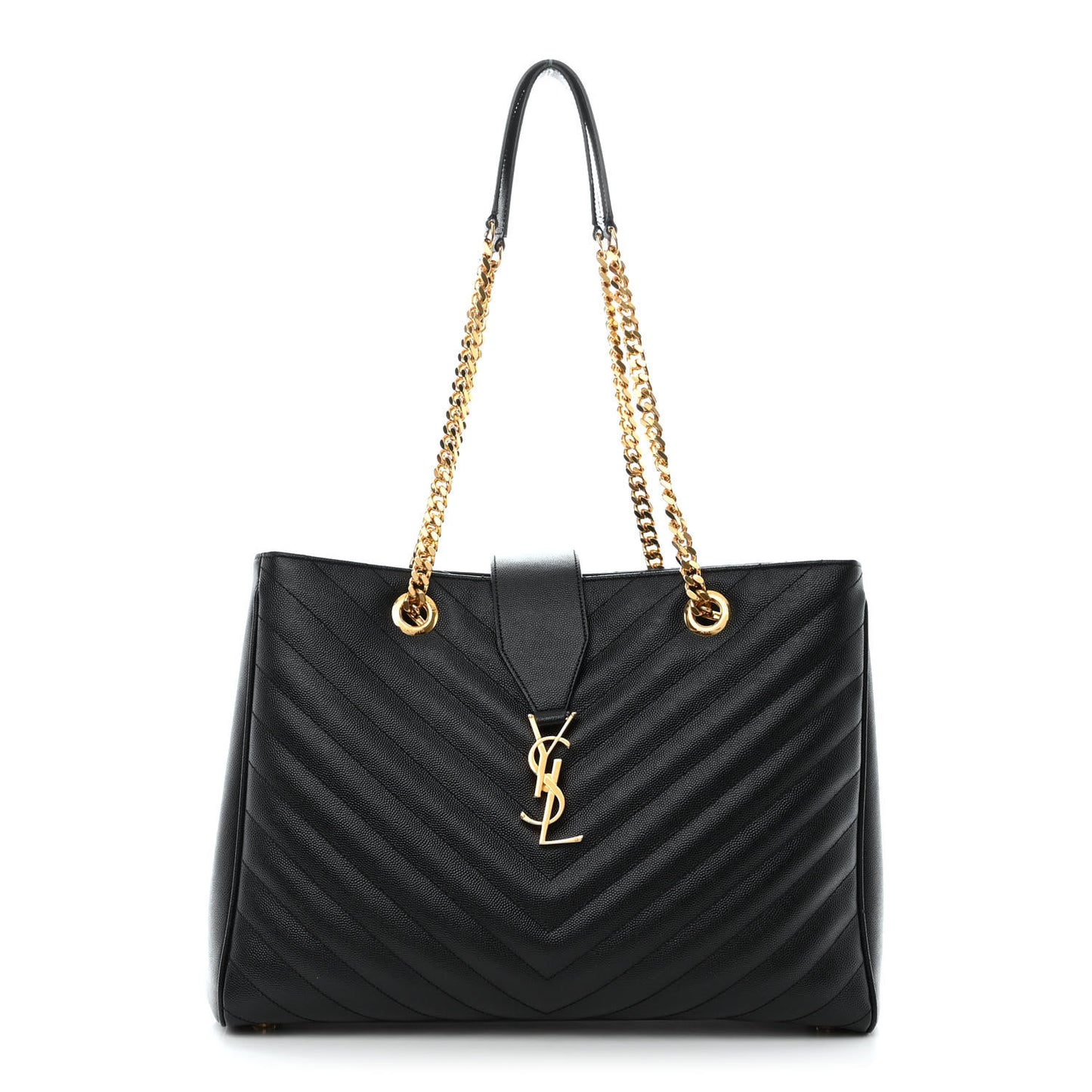 Grain De Poudre Matelasse Chevron Monogram Shopping Bag Black