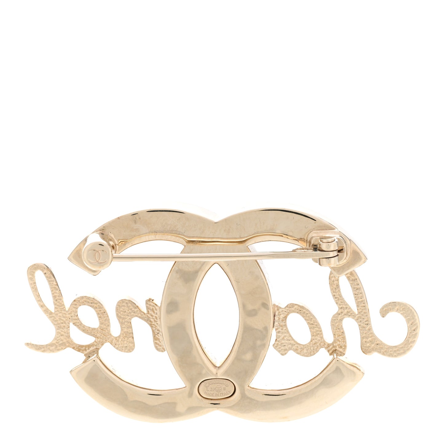 Graduated Pearl Crystal CC Brooch Gold