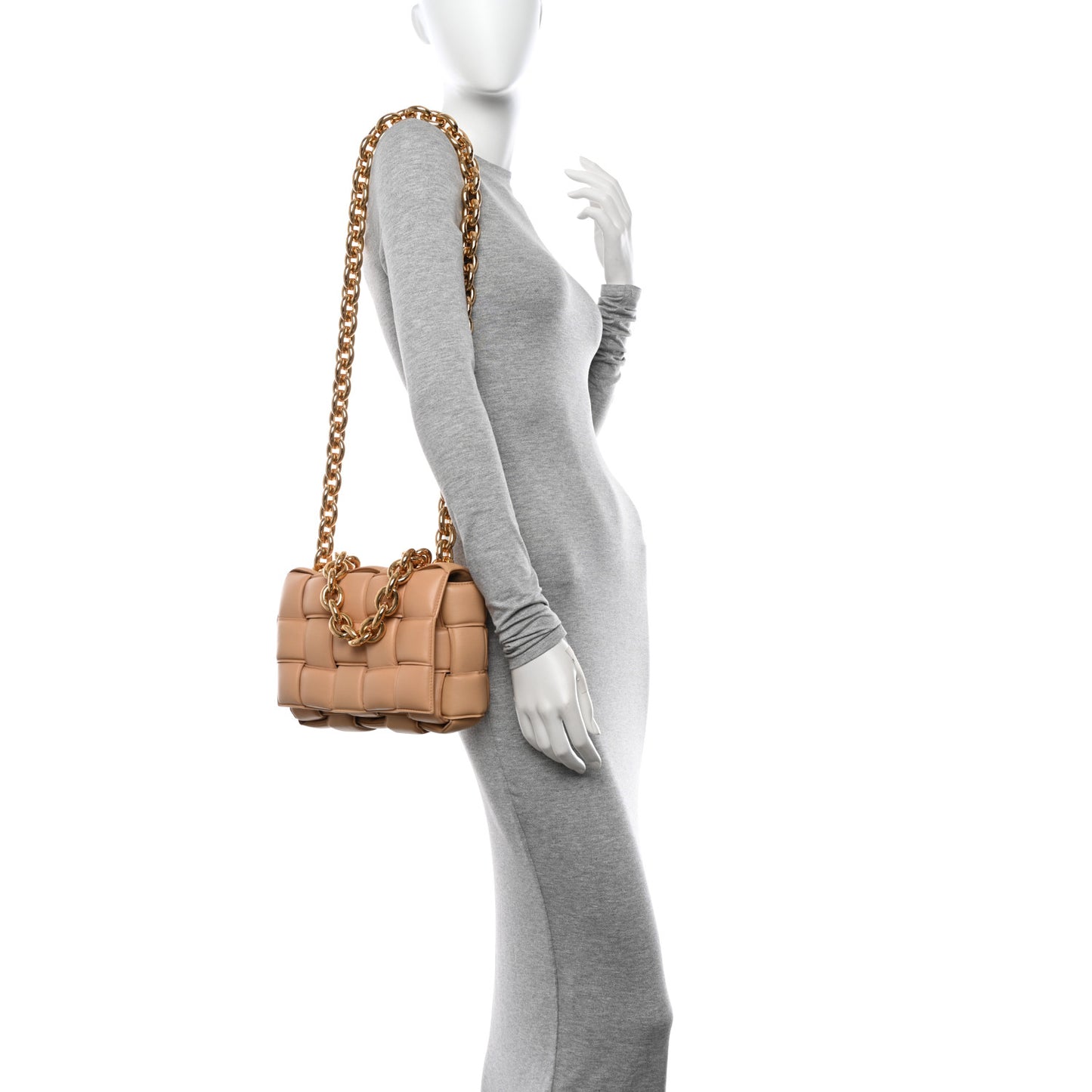 Lambskin Maxi Intreccio Padded Chain Cassette Crossbody Bag Almond