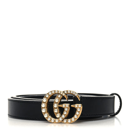 Gucci Moon Calfskin Pearl Double G 20mm Belt 80 32 Black Cream 1 of 5