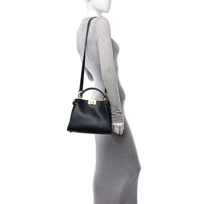 Fendi Vitello Tahiti Burro Medium Peekaboo Iconic Essentially Satchel Black Corda 3 of 10