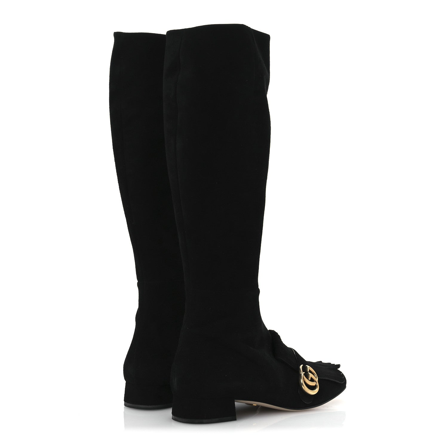 Gucci Kid Scamosciato GG Marmont Fringe Knee High Boots 39.5 Black 5 of 13