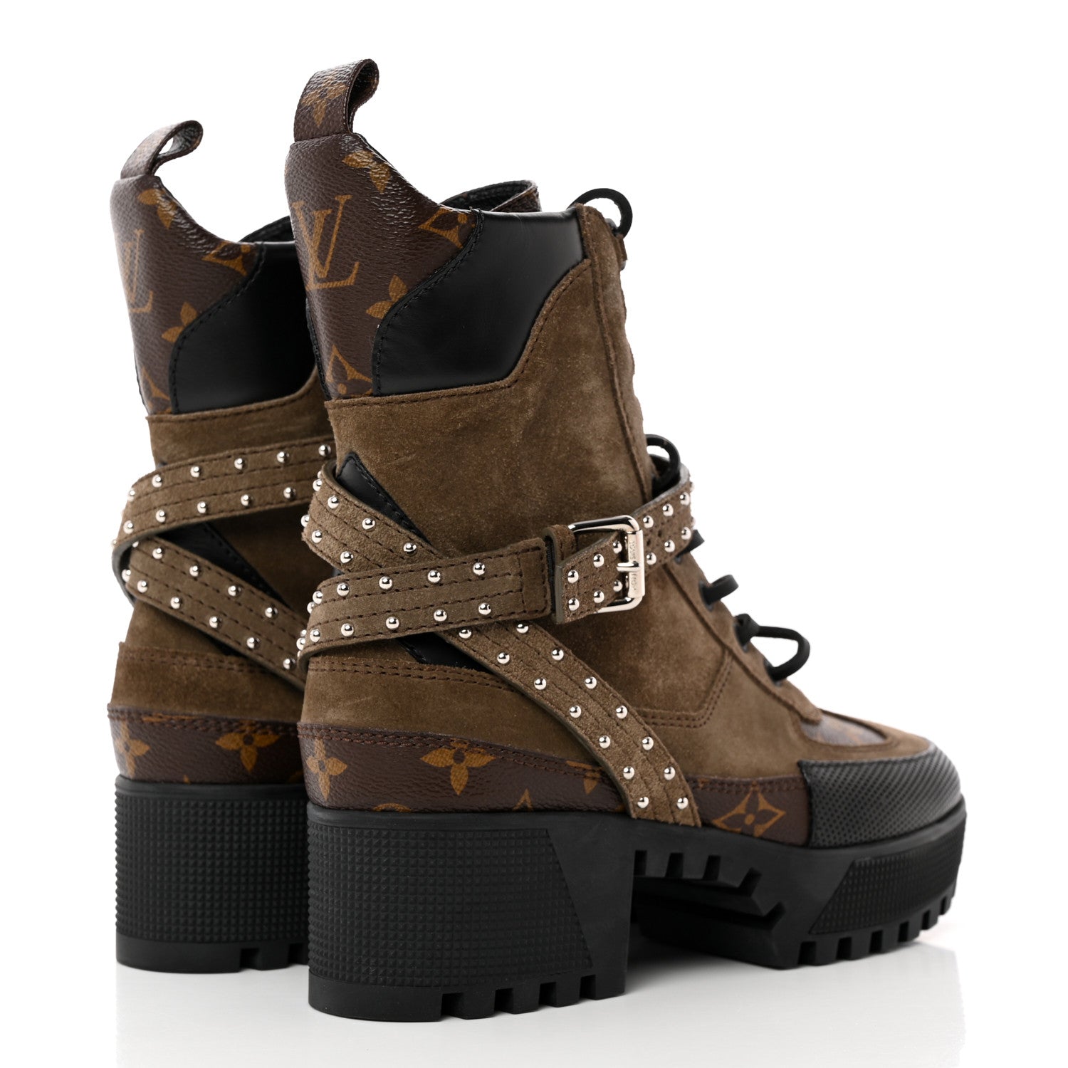 Louis Vuitton Suede Calfskin Monogram Laureate Platform Desert Boots 36.5 Kaki 4 of 12