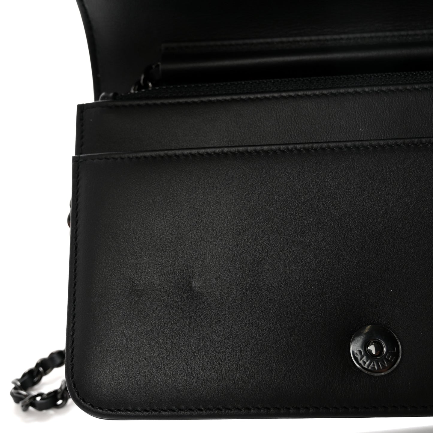 Calfskin Painted Chevron Embossed Boy Wallet On Chain WOC Black
