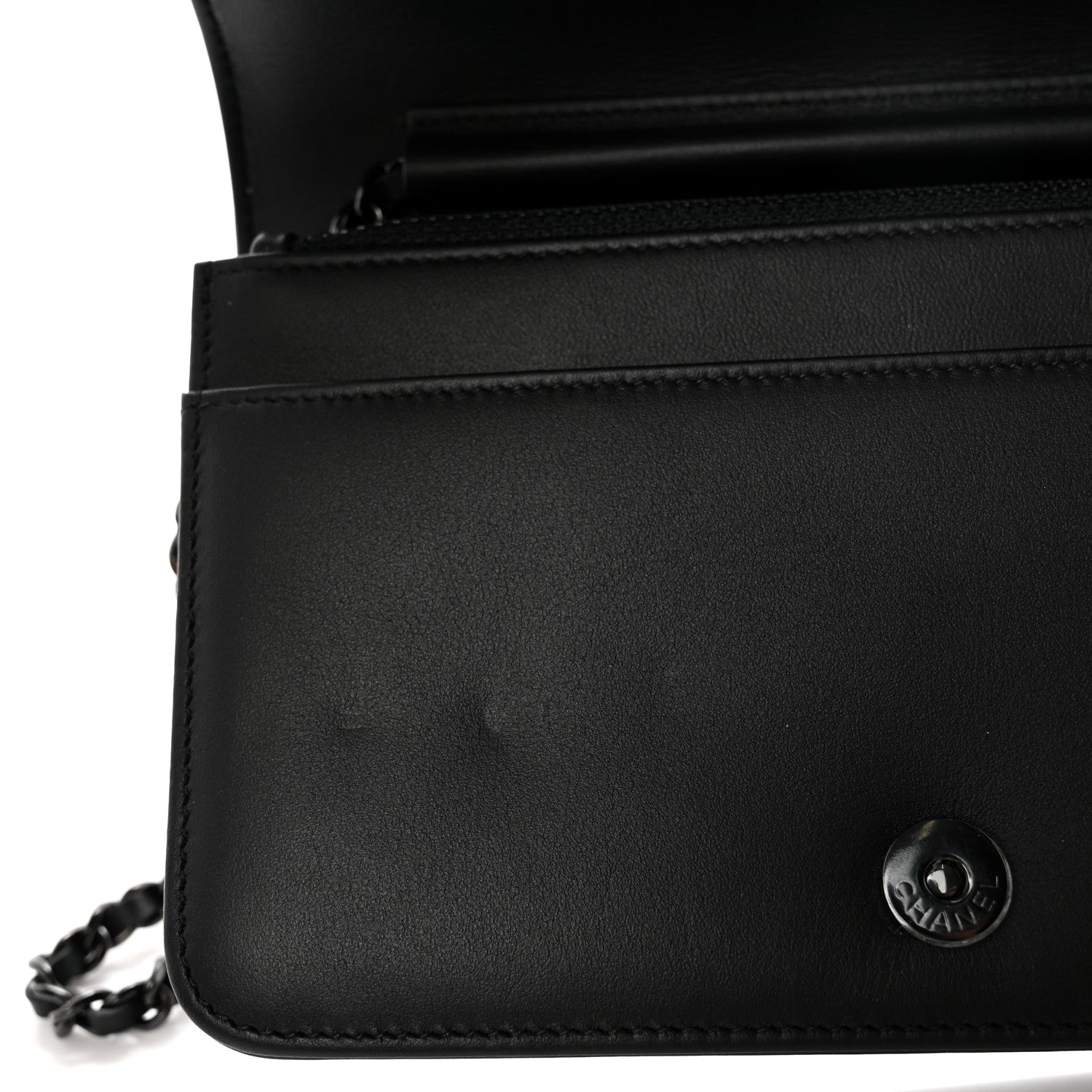 Chanel Calfskin Painted Chevron Embossed Boy Wallet On Chain WOC Black 11 of 11