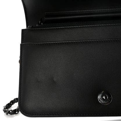 Chanel Calfskin Painted Chevron Embossed Boy Wallet On Chain WOC Black 11 of 11