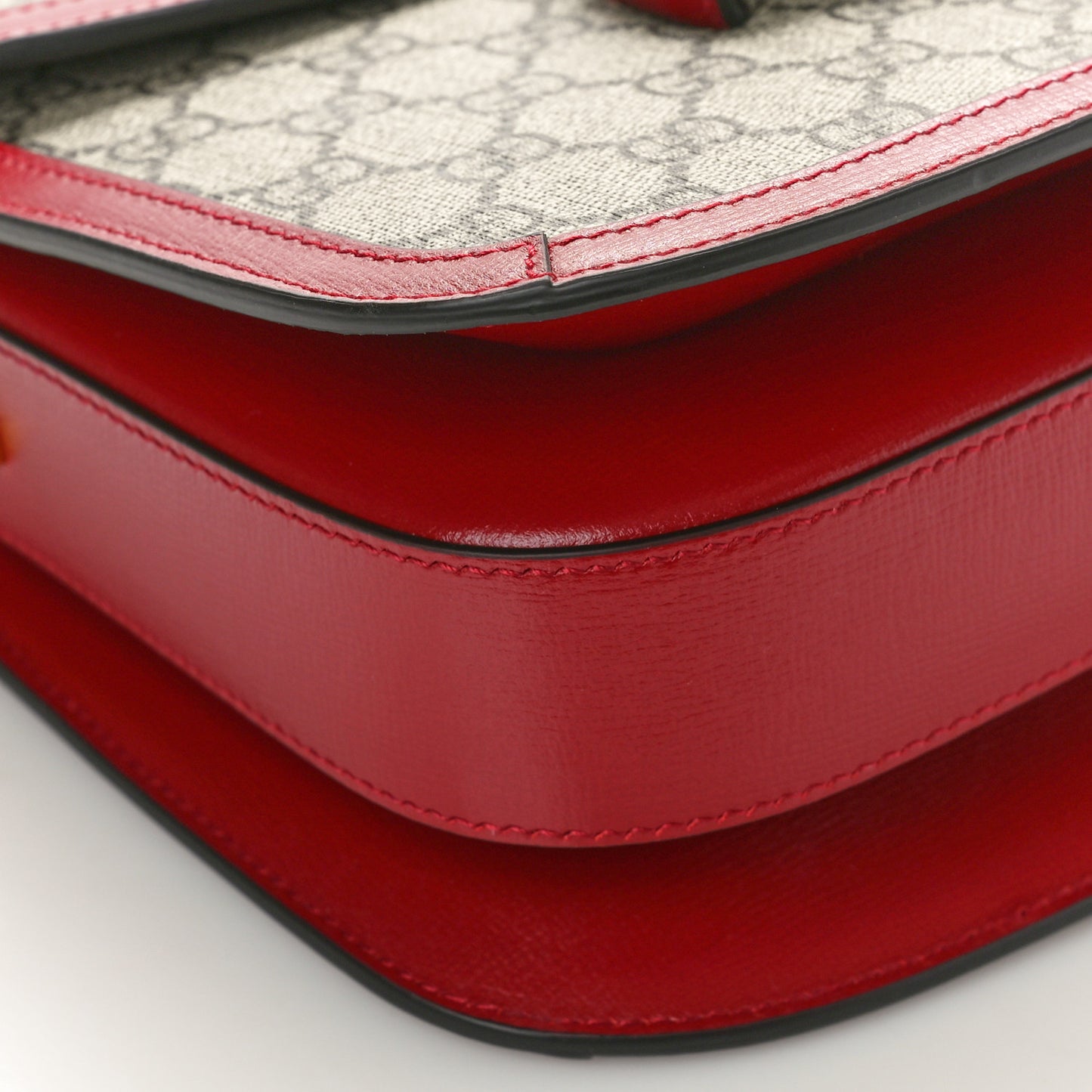 GG Supreme Monogram Azalea Calfskin Horsebit 1955 Shoulder Bag Beige Ebony New Cherry Red