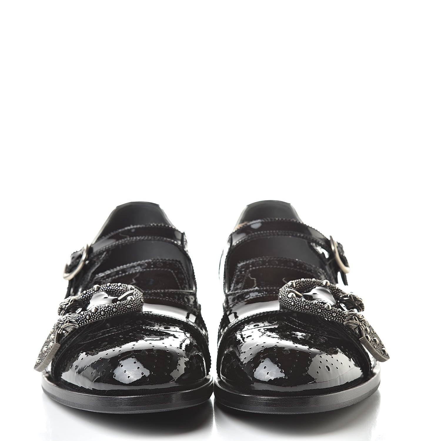 Gucci Vernice Crystal Bee Embroidered Mens Queercore Brogue Monk Strap Loafers 9 Black 2 of 10