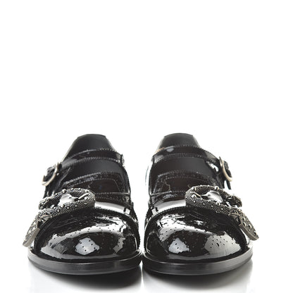 Gucci Vernice Crystal Bee Embroidered Mens Queercore Brogue Monk Strap Loafers 9 Black 2 of 10