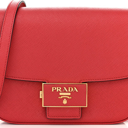 Prada Saffiano Lux Embleme Flap Shoulder Bag Fuoco 8 of 11